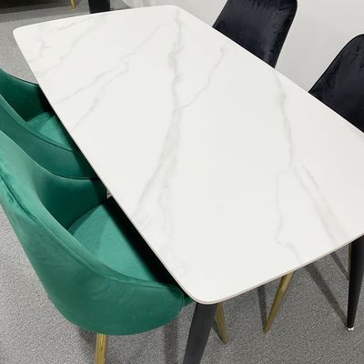 Maple Home Dining Table Modern Marble Patten Metal Base Kitchen Dining Restaurant Table  L140xW80xH75 - White
