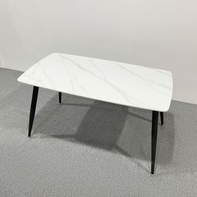 Maple Home Dining Table Modern Marble Patten Metal Base Kitchen Dining Restaurant Table  L140xW80xH75 - White