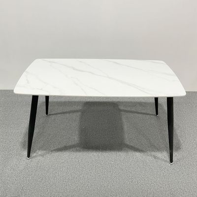 Maple Home Dining Table Modern Marble Patten Metal Base Kitchen Dining Restaurant Table  L140xW80xH75 - White