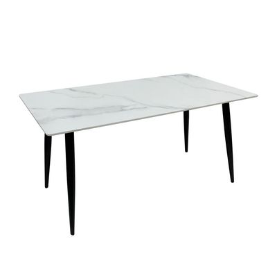 Maple Home Dining Table Modern Marble Patten Metal Base Kitchen Dining Restaurant Table  L140xW80xH75 - White