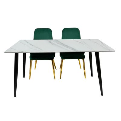 Maple Home Dining Table Modern Marble Patten Metal Base Kitchen Dining Restaurant Table  L140xW80xH75 - White