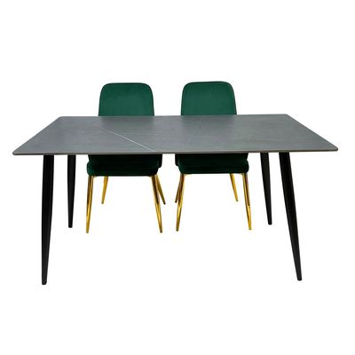 Maple Home Dining Table Modern Marble Patten Metal Base Kitchen Dining Restaurant Table  L140xW80xH75 - Grey