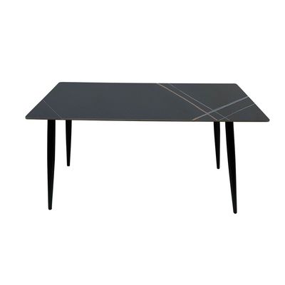 Maple Home Dining Table Modern Marble Patten Metal Base Kitchen Dining Restaurant Table  L140xW80xH75 - Black
