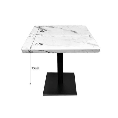 Maple Home Dining Table Granite Body Marble Patten Metal Base Kitchen Dining Restaurant Table  L70xW70xH75 - Black