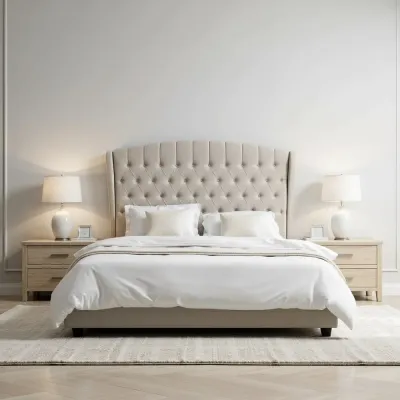 Fabric Upholstered Bed Frame  Classic European Style - Noise-Free Platform Bed, Free Assembly Beige King Size 180*200 