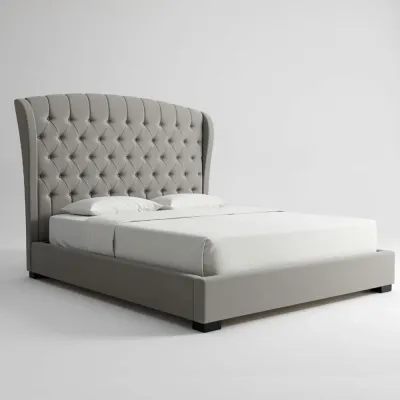 Fabric Upholstered Bed Frame  Classic European Style - Noise-Free Platform Bed, Free Assembly Gray Super King Size 200*200 