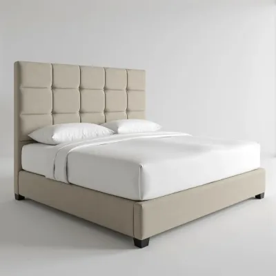 Velvet Upholstered Platform Bed - Minimalist Design Beige Queen Size 160*200 