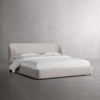 Fleece Upholstered Platform Bed - Enveloping Headboard Design Off White Queen Size 160*200 