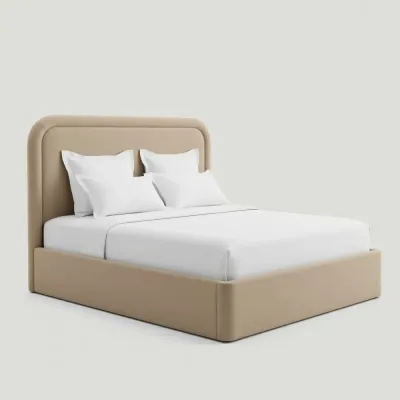 King Size Velvet Upholstered Platform Bed - Minimalist Style  Dark Beige 