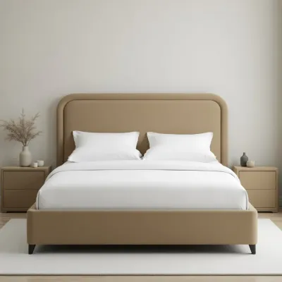 King Size Velvet Upholstered Platform Bed - Minimalist Style  Kakki 