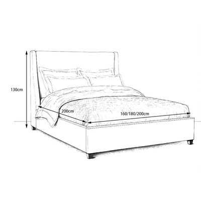 Fabric Upholstered Platform Bed - Minimalist Design Off White King Size 180*200 