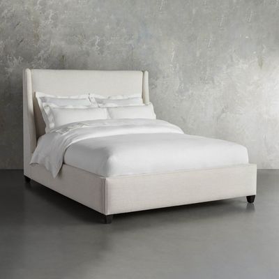 Fabric Upholstered Platform Bed - Minimalist Design Off White King Size 180*200 