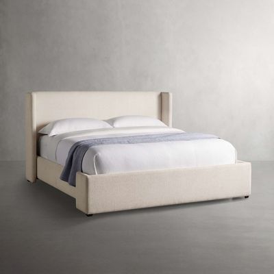Fabric Upholstered Platform Bed - Minimalist Design Beige Queen Size 160*200 