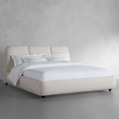 Fabric Upholstered Platform Bed - Minimalist Design Beige Super King Size 200*200 