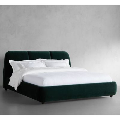 Velvet Upholstered Platform Bed - Minimalist Design Green King Size 180*200 