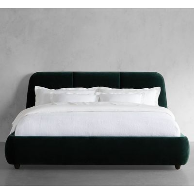 Velvet Upholstered Platform Bed - Minimalist Design Green Super King Size 200*200 