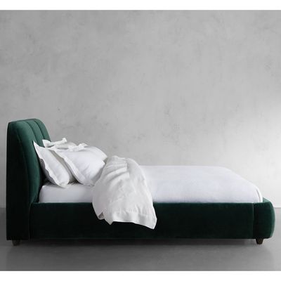 Velvet Upholstered Platform Bed - Minimalist Design Green Super King Size 200*200 