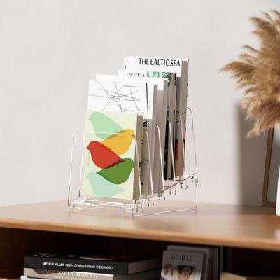 Desk File Organizer, 5-Section Vertical File Folder Holder Stand Incline File Organizer, Acrylic File Folder for Desk, File Organizer Sorter Rack Document for Office School Home, Clear
