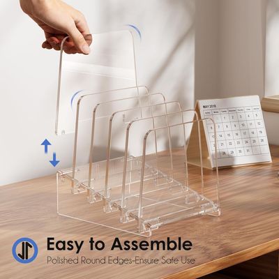 Desk File Organizer, 5-Section Vertical File Folder Holder Stand Incline File Organizer, Acrylic File Folder for Desk, File Organizer Sorter Rack Document for Office School Home, Clear