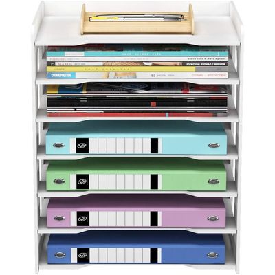 7 Tier Office Desktop File Paper Organizer Holder Rack Shelf Desk Letter Tray A4 Paper Holder Document Storage Rack for Home Office School