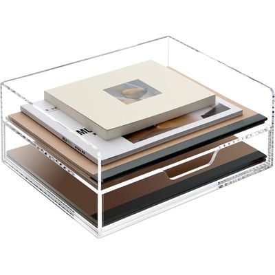 Acrylic Desk Organizer with Drawer, 2 Tier Paper Tray for Letter/A4 Printer Paper/Magazine, Home Office Supplies