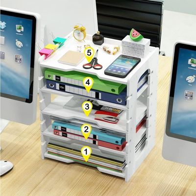 Adjustable Letter Tray Organiser, 5 Tier Desk Document File Organiser A4 Paper Sorter for School Home Office Supplies