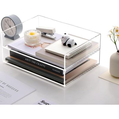 Acrylic Stackable Letter Tray Desk Organizer Clear Paper Tray 2-Pack