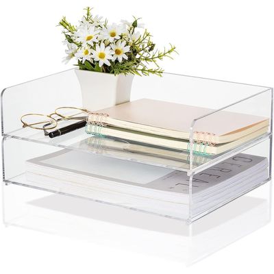 Acrylic Desk Organizers and Accessories Tier Paper File Organizer Tray Stackable Document Clear Desk Accessories for Office Workspace Organization