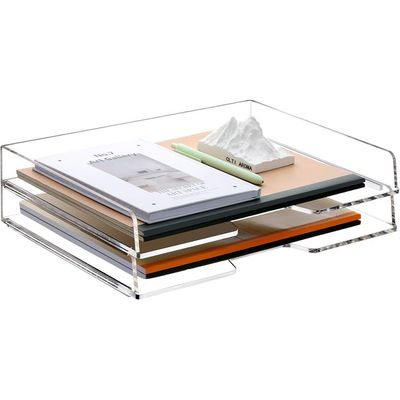 Paper Letter Tray Organizer - Stackable Paper Sorter for Letter/A4, Acrylic Office Supplies Desk Organizer, Fits 9 x 11.5 Inch Sheets, 2/PK, Clear