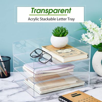 Acrylic Desk Organizers and Accessories Tier Paper File Organizer Tray Stackable Document Clear Desk Accessories for Office Workspace Organization 