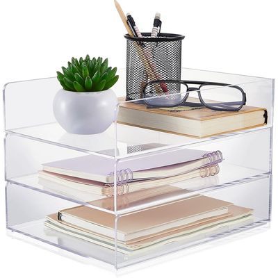 Acrylic Desk Organizers and Accessories Tier Paper File Organizer Tray Stackable Document Clear Desk Accessories for Office Workspace Organization 