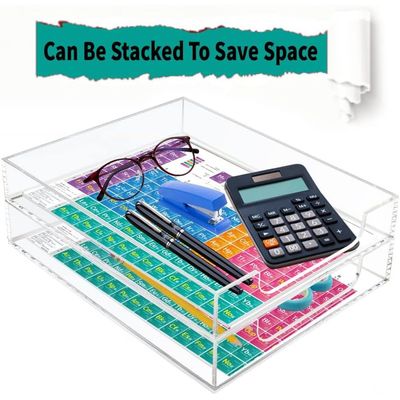 Acrylic Letter Tray Paper Organizer, Clear Desk Organizer Tray Stackable Desk Accessories Tray for School Home Office Supplies