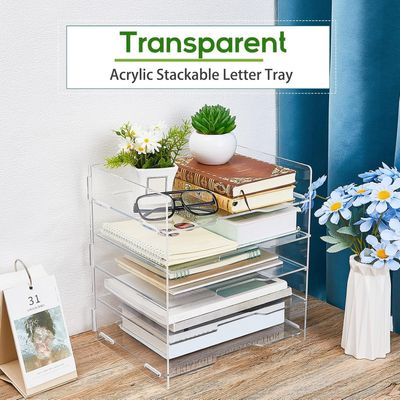 5 Tiers Acrylic Paper Organizers Office Desk Organizers and Accessories Paper Organizer for Desk Clear Office Organization and Storage for School Desktop Organization