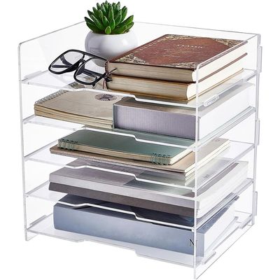 5 Tiers Acrylic Paper Organizers Office Desk Organizers and Accessories Paper Organizer for Desk Clear Office Organization and Storage for School Desktop Organization