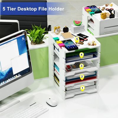 Adjustable Letter Tray Organiser, 5 Tier Desk Document File Organiser A4 Paper Sorter for School Home Office Supplies