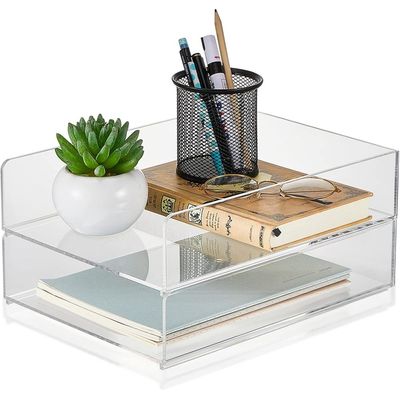 Acrylic Desk Organizers and Accessories Tier Paper File Organizer Tray Stackable Document Clear Desk Accessories for Office Workspace Organization