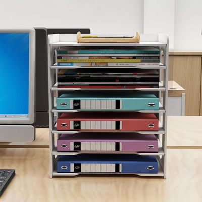 Document Tray A4 Letter Tray 7 Storage Compartments PVC Desk File Organiser Paper Tray File Storage System Document Holder for Office Study School Office