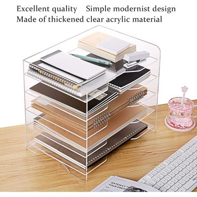 Paper File Storage Tray for Office Organization, Clear Acrylic Desk Organizer, Suitable for Files Up to 9.5 x 13.5 Inches, Enlarged Size Letter Tray Includes 5 Tiers Horizontal Cubicle 1 Pack (5 Tier)
