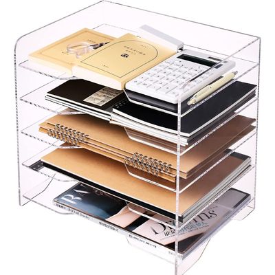 Paper File Storage Tray for Office Organization, Clear Acrylic Desk Organizer, Suitable for Files Up to 9.5 x 13.5 Inches, Enlarged Size Letter Tray Includes 5 Tiers Horizontal Cubicle 1 Pack (5 Tier)