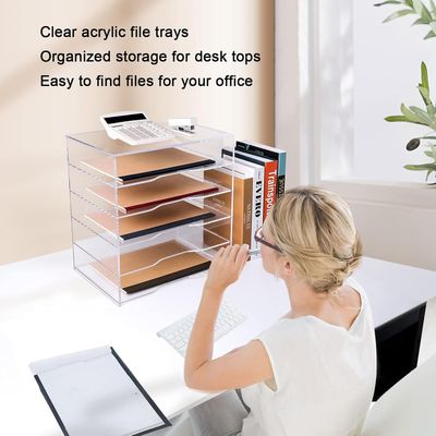 Paper File Storage Tray for Office Organization, Clear Acrylic Desk Organizer, Suitable for Files Up to 9.5 x 13.5 Inches, Enlarged Size Letter Tray Includes 5 Tiers Horizontal Cubicle 1 Pack (5 Tier)