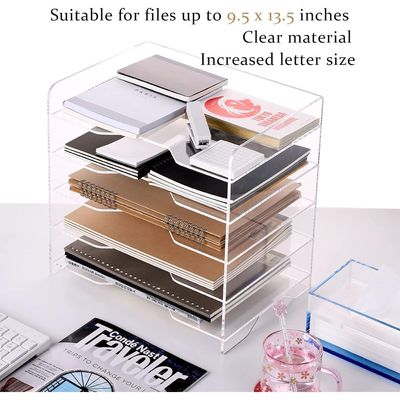 Paper File Storage Tray for Office Organization, Clear Acrylic Desk Organizer, Suitable for Files Up to 9.5 x 13.5 Inches, Enlarged Size Letter Tray Includes 5 Tiers Horizontal Cubicle 1 Pack (5 Tier)