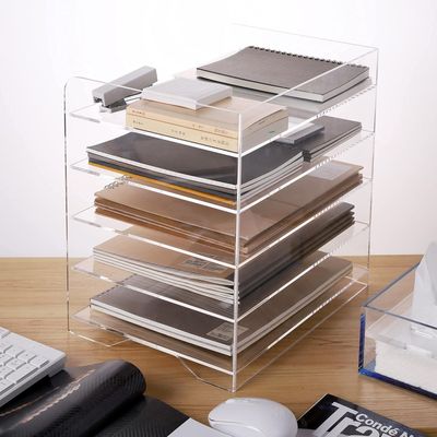 Paper File Storage Tray for Office Organization, Clear Acrylic Desk Organizer, Suitable for Files Up to 9.5 x 13.5 Inches, Enlarged Size Letter Tray Includes 5 Tiers Horizontal Cubicle 1 Pack (5 Tier)