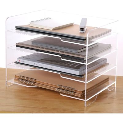 Paper Organizer Tray, Acrylic File Storage for Desk, Enlarged 4 Tiers Trays, Clear Letter Tray for Office Accessories (Multiple 4 Tier Enlarged)