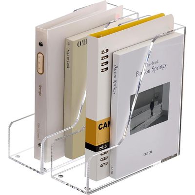 Acrylic File Organizer, Clear Desk Organizer and Storage Bins Holding for Folders, Binders, Notebooks, Envelopes, Multi-purpose Magazine File Organizer for Home Office, 2 Pack
