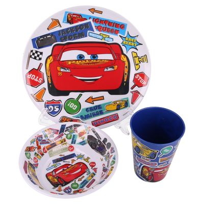 Pixar Car Stickers Melamine 3 Pcs Plate, Bowl & Tumbler Set