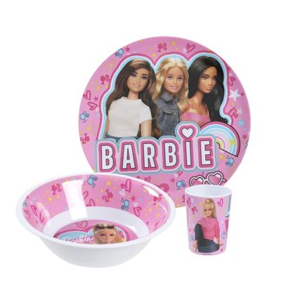 Mattel Barbie Bb22 Melamine Plate, Bowl & Tumbler Set