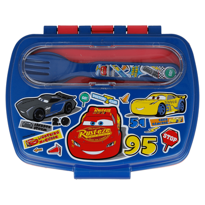 Pixar Car Stickers Plastic Lunch Box With Cutlery