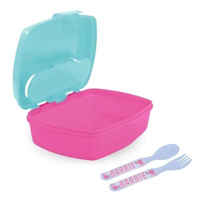 Mattel Barbie Bb22 Plastic Lunch Box With Cutlery