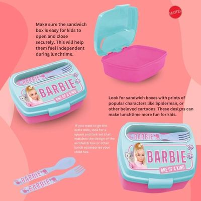 Mattel Barbie Bb22 Plastic Lunch Box With Cutlery