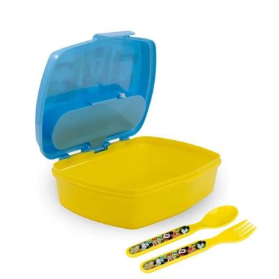 Disney Mickey Mouse Fun-Tastic Plastic Lunch Box With Cutlery